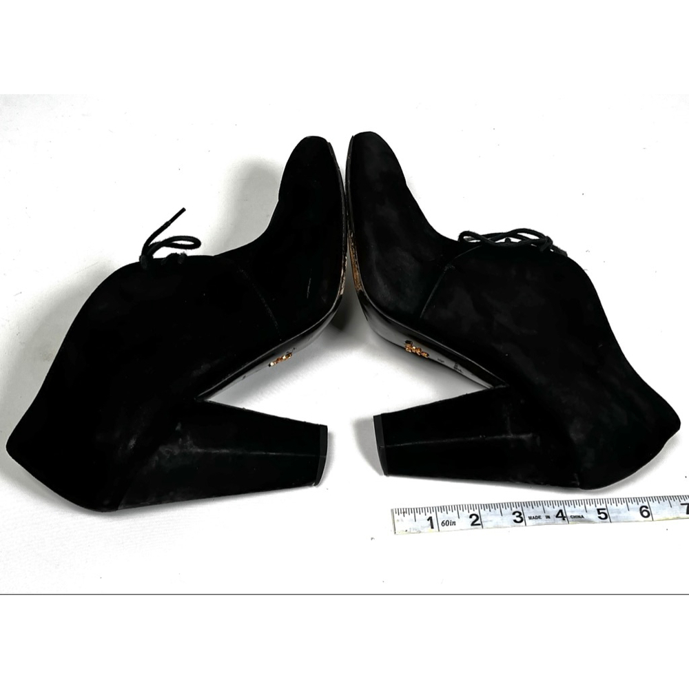 Prada Womsns Boots Black Suede Pointed Toe Lace-Up Ankle Boots Botie US 40 - Picture 4 of 9